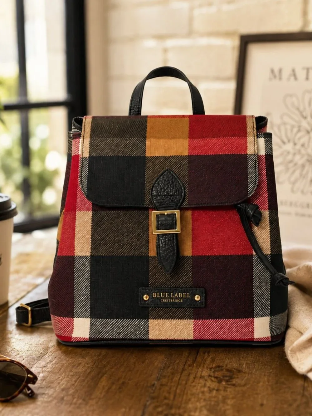 Blue Label Crestbridge Small Plaid Backpack – Red, Black, Tan and Cream
